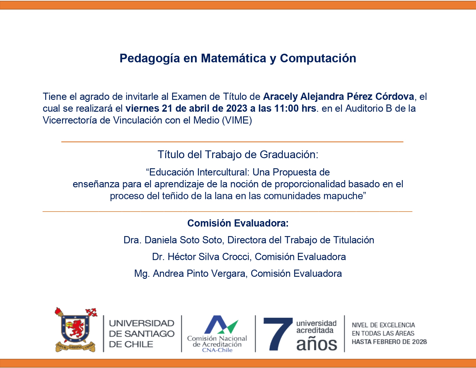 Invitación Defensa de Tesis Srta. Aracely Alejandra Pérez Córdova